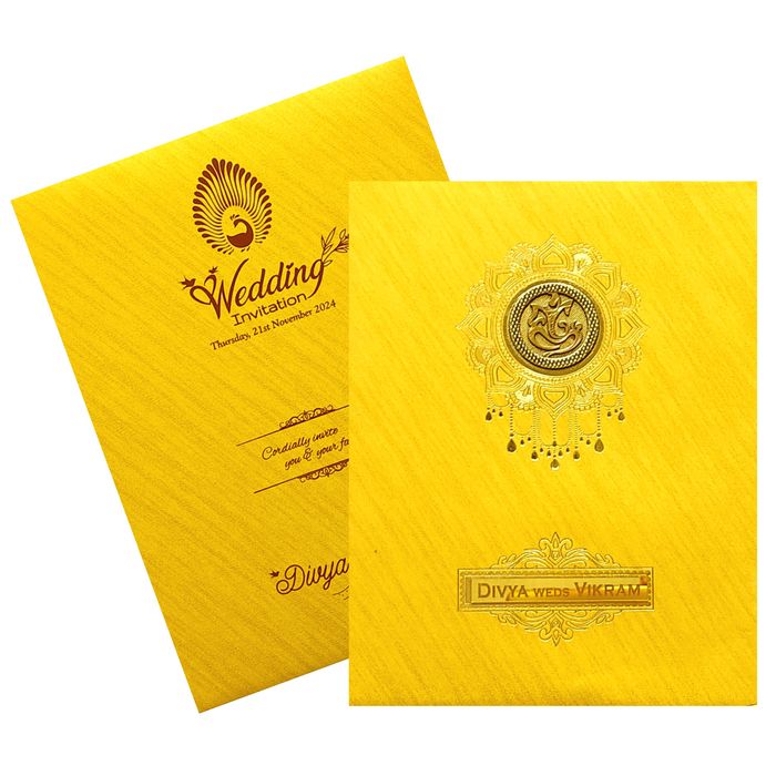 Gold Ganesha Nameplate Wedding Card-King of Cards