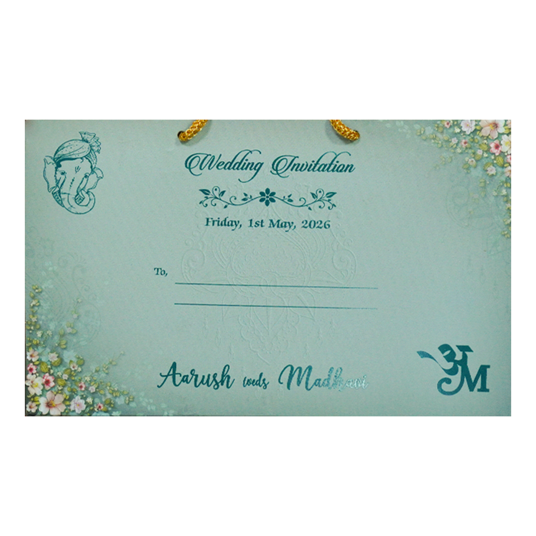 Green Floral Padded Wedding Card-KSH72290