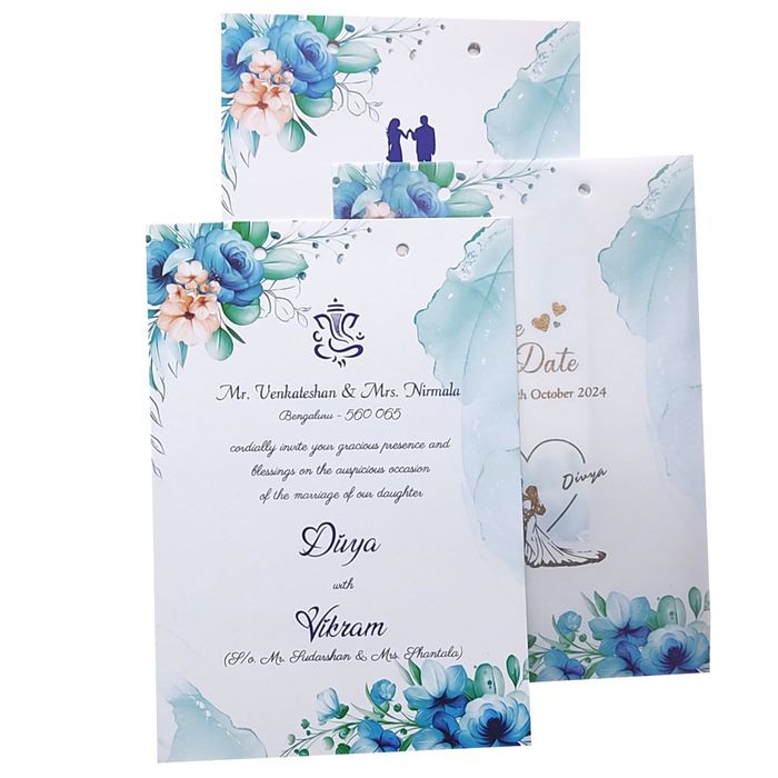 Blue Floral Tracing Invitation Card-King of Cards