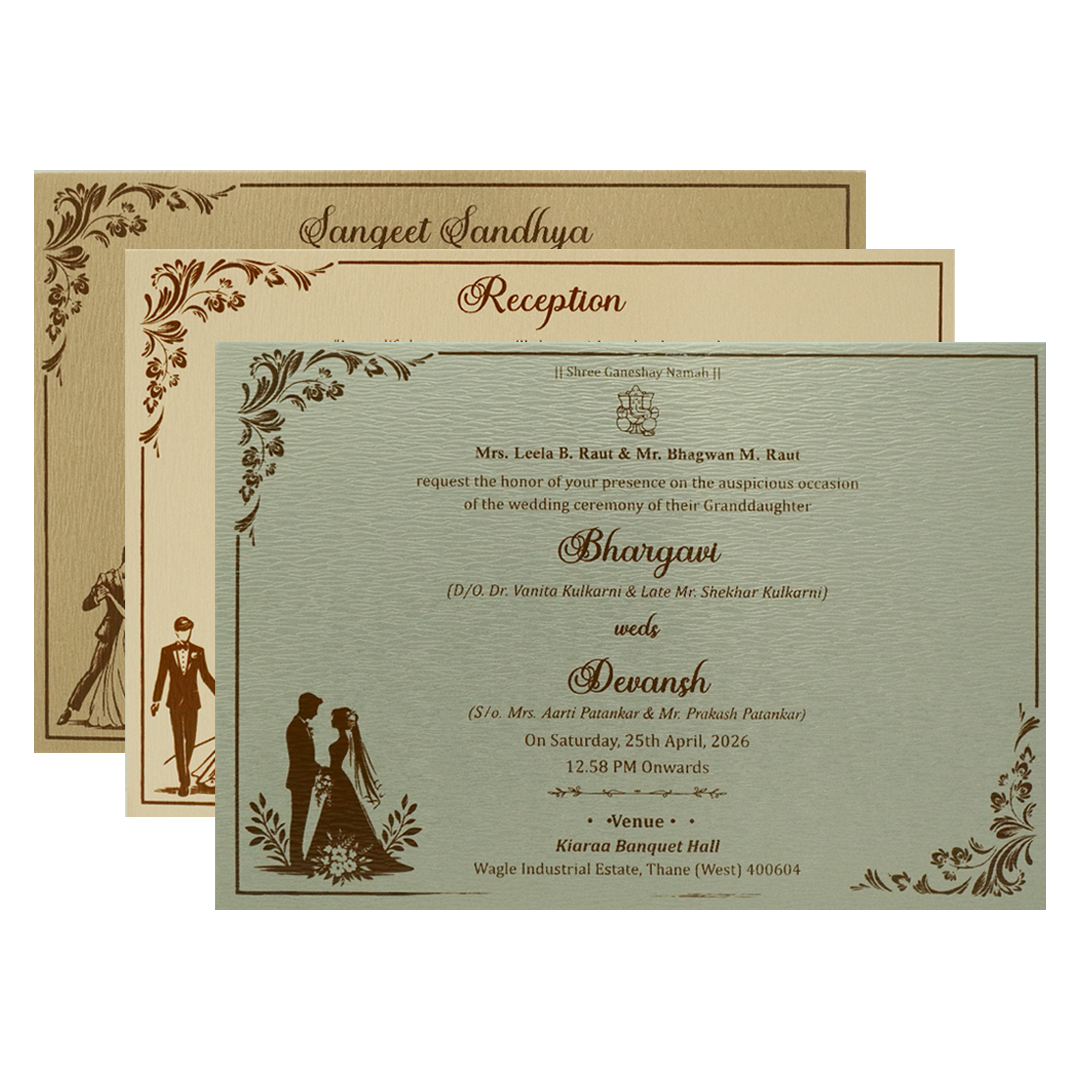 Grey Gold Floral Padded Wedding Card-KSSC2400