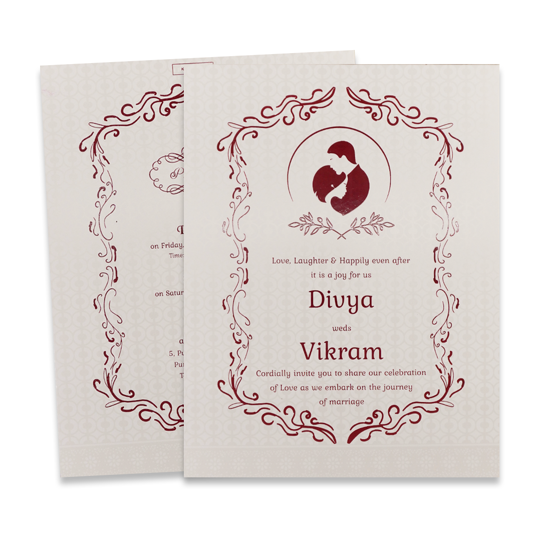 White Gold Floral Padded Wedding Card-KNMS9307