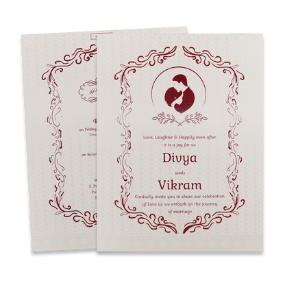 White Gold Floral Padded Wedding Card-KNMS9307