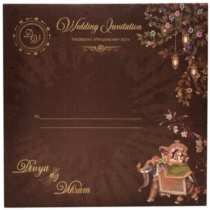 Brown Padded Floral Gold Foiling Print With Open Door Type-KNPO5518N-King of Cards