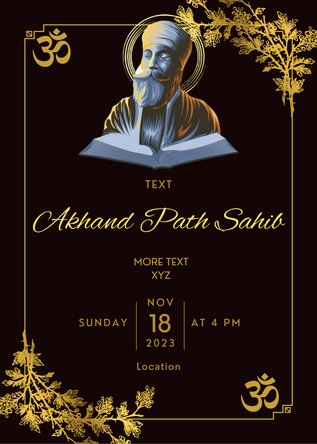 Black Floral Akhand Path Invitation-AAAKI001