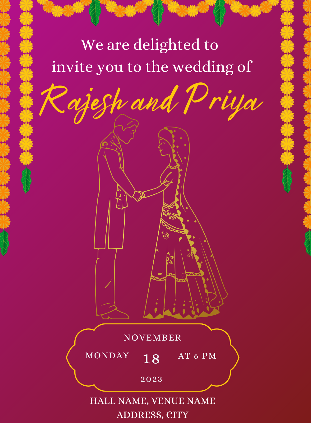 Maroon Bride And Groom Hindu Wedding Invitation-AAHWI002