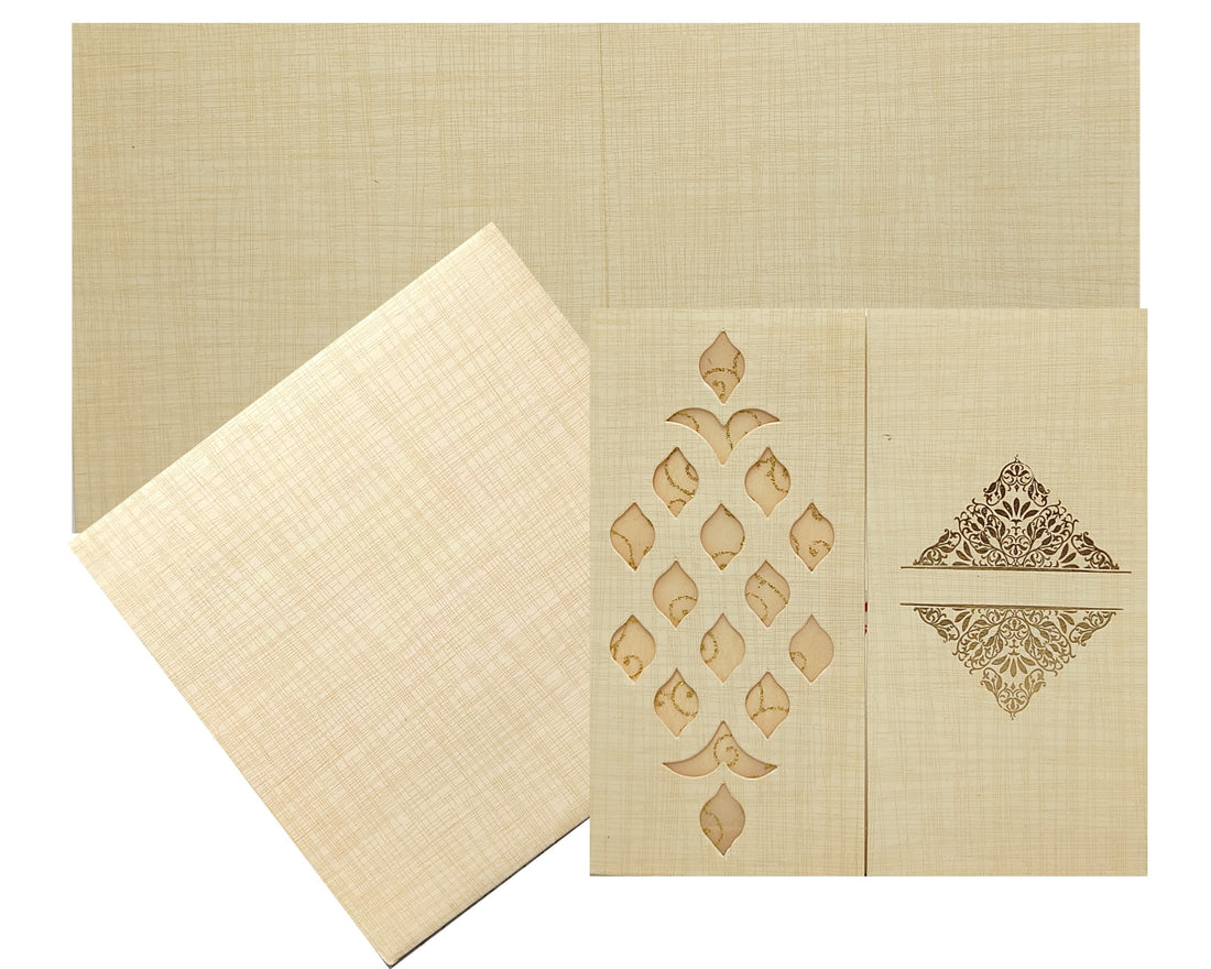 Sandal Metallic Laser Cut Invitation With Sandal Wolly Foil-KNRP4344S