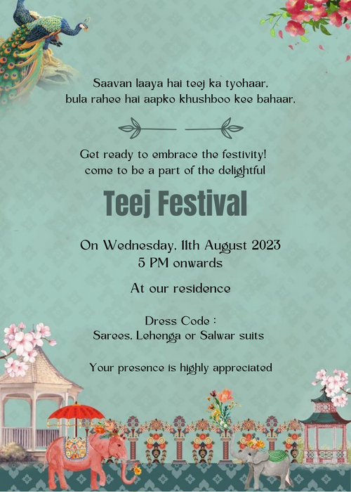Pista Green Elephant Design Teej Invitation-AATEE004