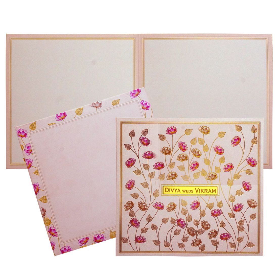 Pink Lotus Box Wedding Card-KNKD8107