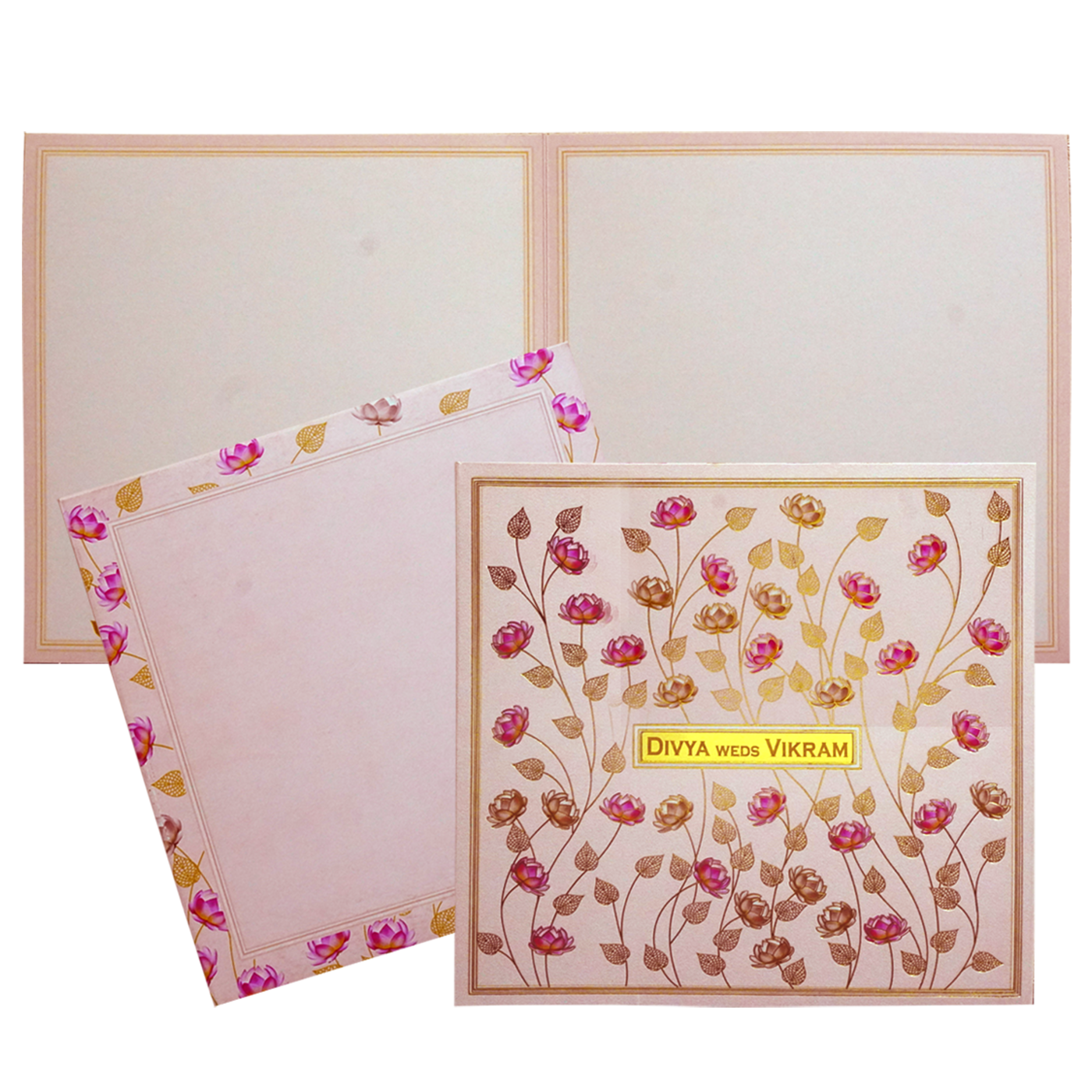 Pink Lotus Box Wedding Card-KNKD8107