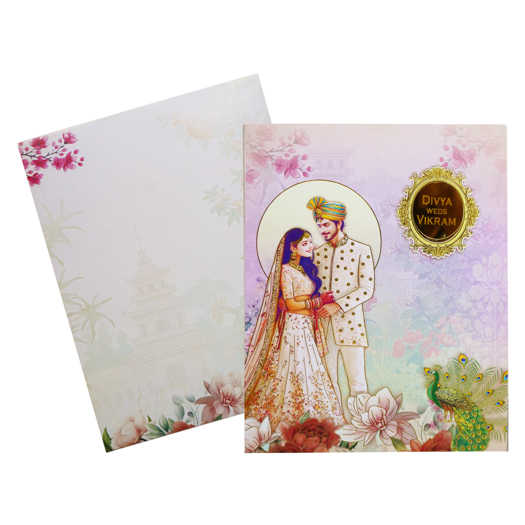 Pastel Pink Bride &amp; Groom Invitation Card-KNKM8206