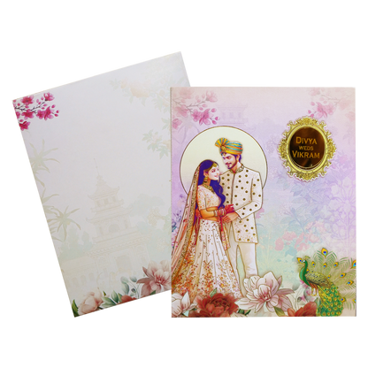 Pastel Pink Bride &amp; Groom Invitation Card-KNKM8206