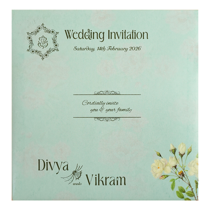 Mint Green Floral Door Wedding Card-KNSN6704G