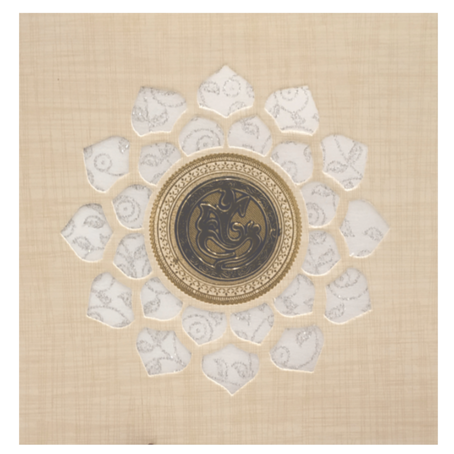 Sandal Metallic Wedding Card With White Wolly And Ganesha-KNRP4343S