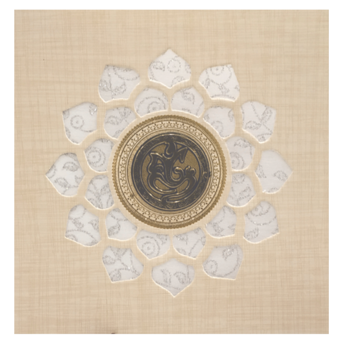 Sandal Metallic Wedding Card With White Wolly And Ganesha-KNRP4343S-King of Cards