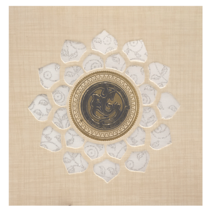 Sandal Metallic Wedding Card With White Wolly And Ganesha-KNRP4343S-King of Cards