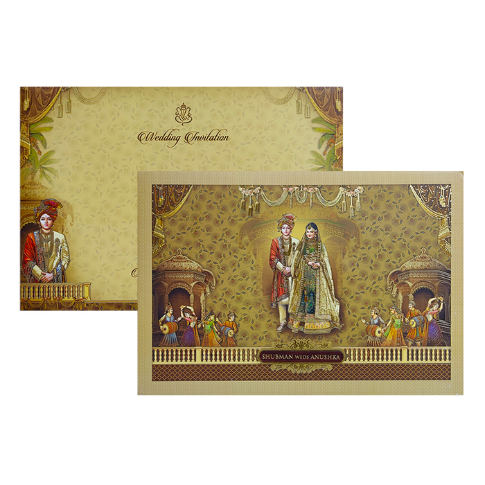 Antique Gold Bride Groom Padded Wedding Card Design-King of Cards