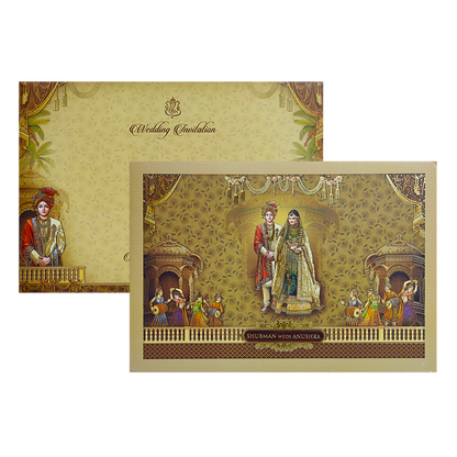 Antique Gold Bride Groom Padded Wedding Card Design-King of Cards