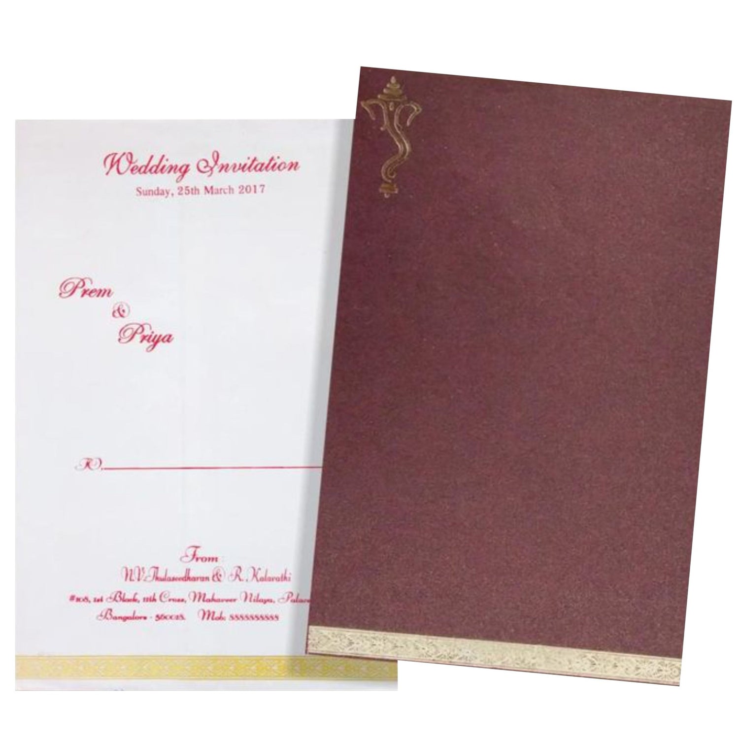 Elegant and super smooth Brown single sheet with ganesha in gold foiling and one insert  invitation card! Buy now! &amp;