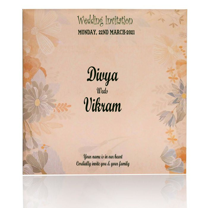 Orange Offset Floral Wedding Card With Name Plate and Gold Foiling-KNBY5405-King of Cards