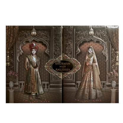 Brown Embossed Bride Groom Door Style Padded Wedding Card - KRB8210