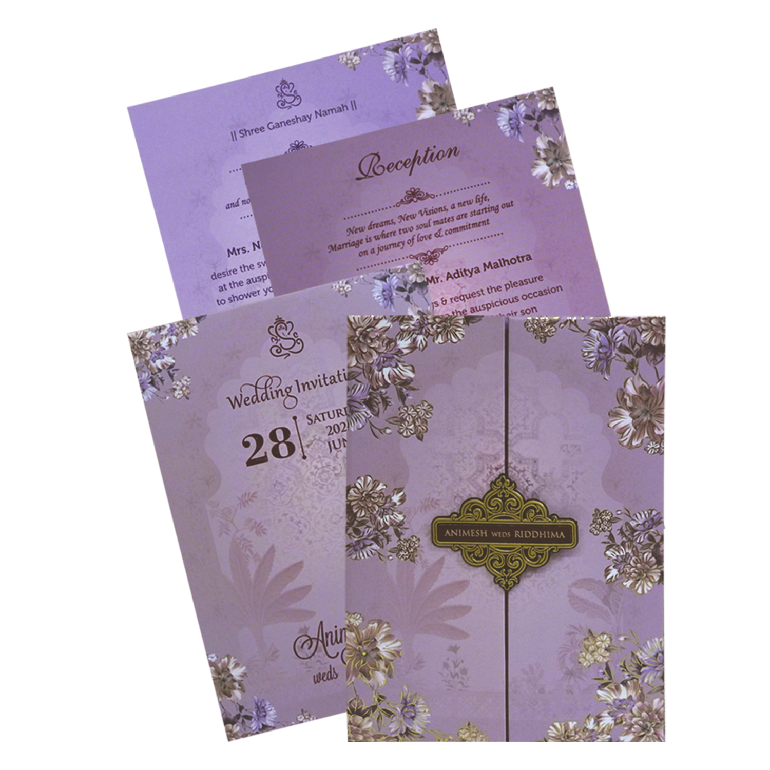 Light Purple Padded Wedding Card-KVN06840