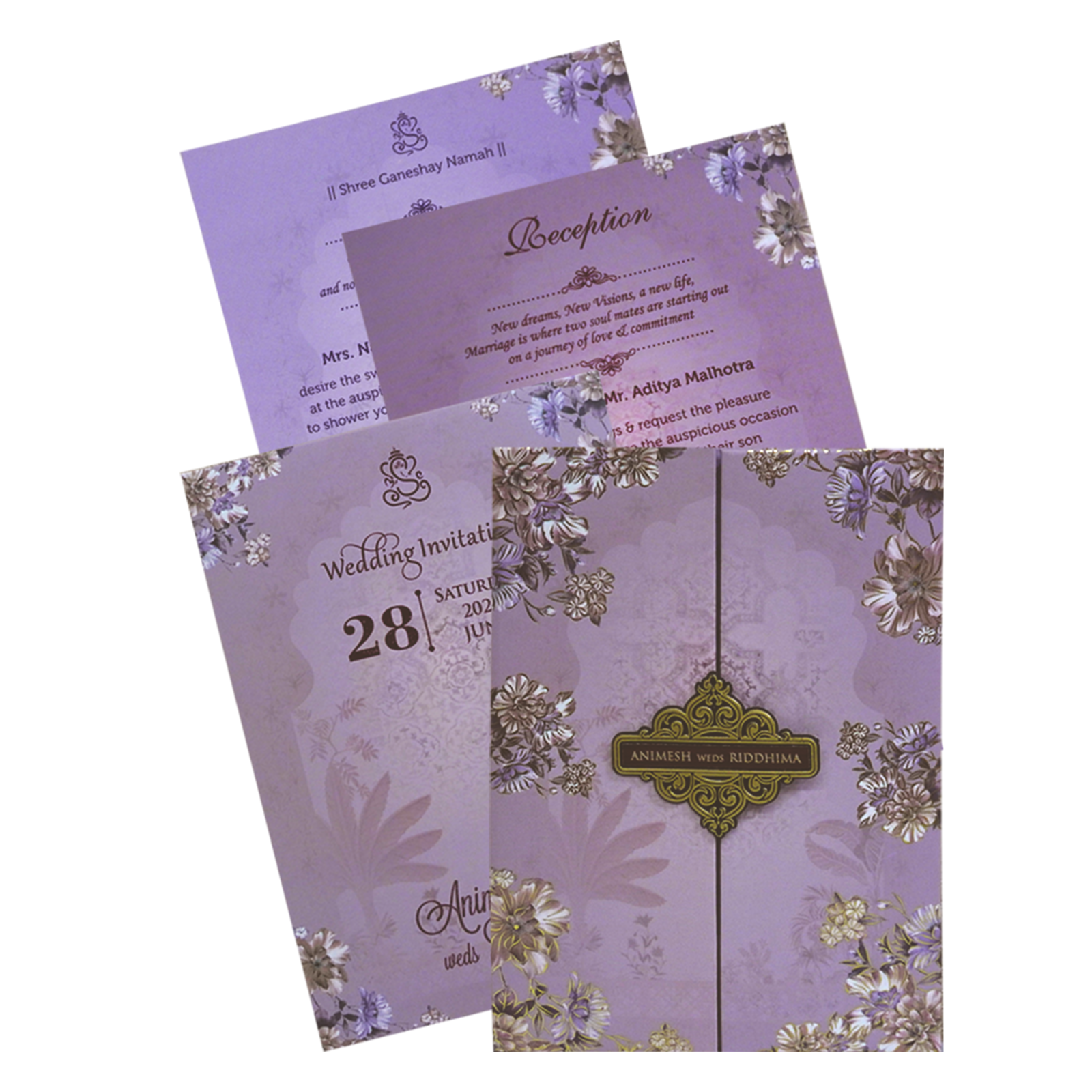 Light Purple Padded Wedding Card-KVN06840