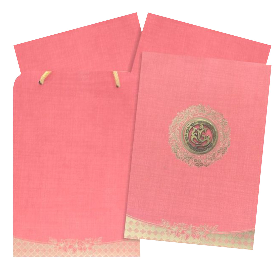 Red Metallic Invitation Card With Ganesha Sticker-KNCA208R