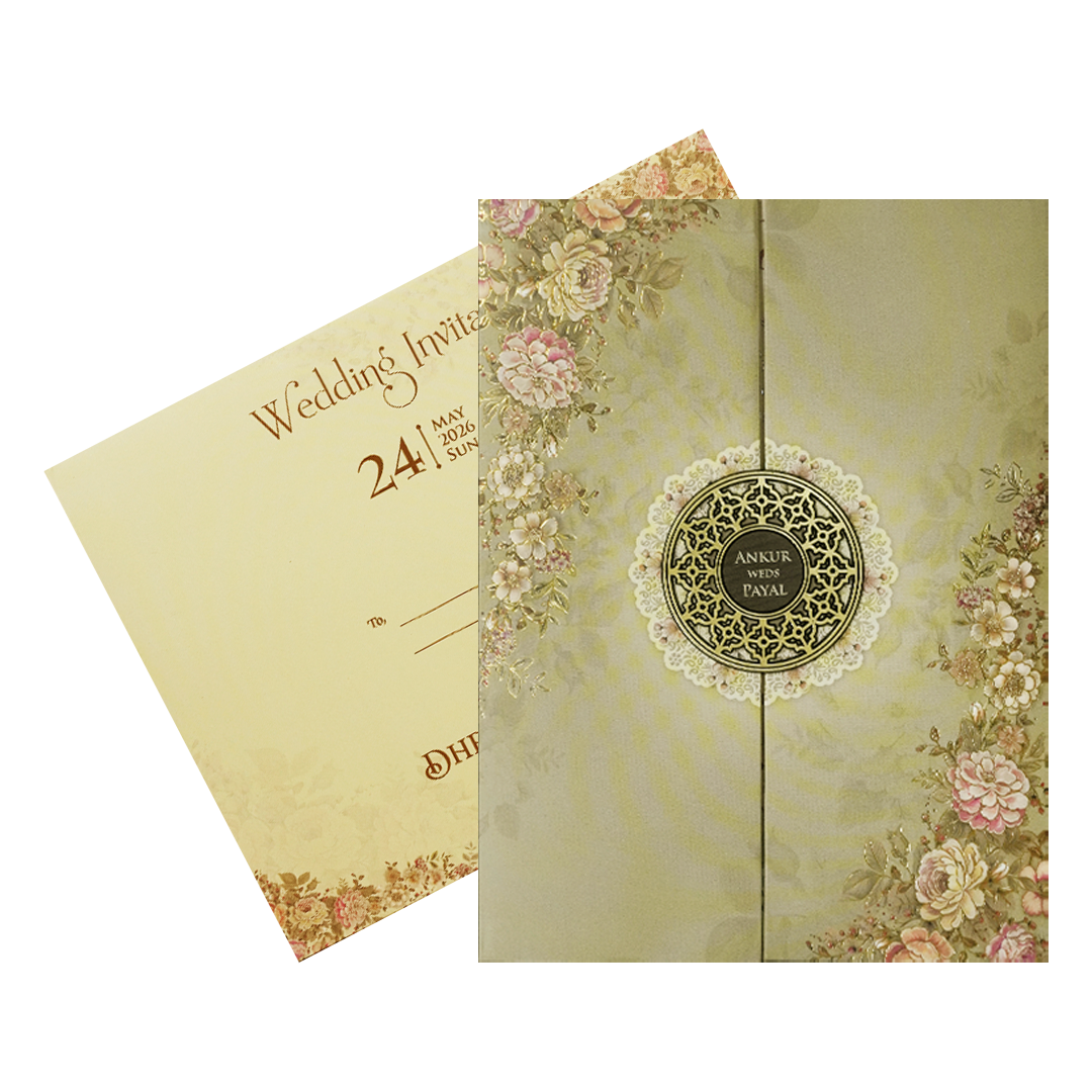 Green Floral Padded Wedding Card-KSH72510