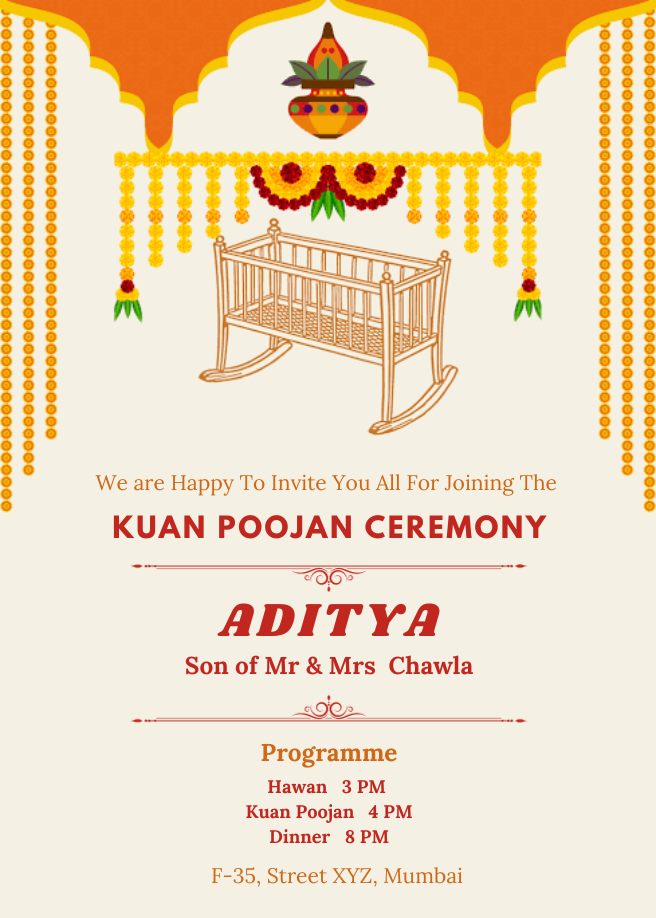 Golden Cradle Kuan Poojan Invitation-AAKUI001