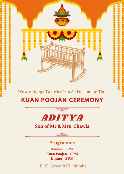 Golden Cradle Kuan Poojan Invitation-AAKUI001