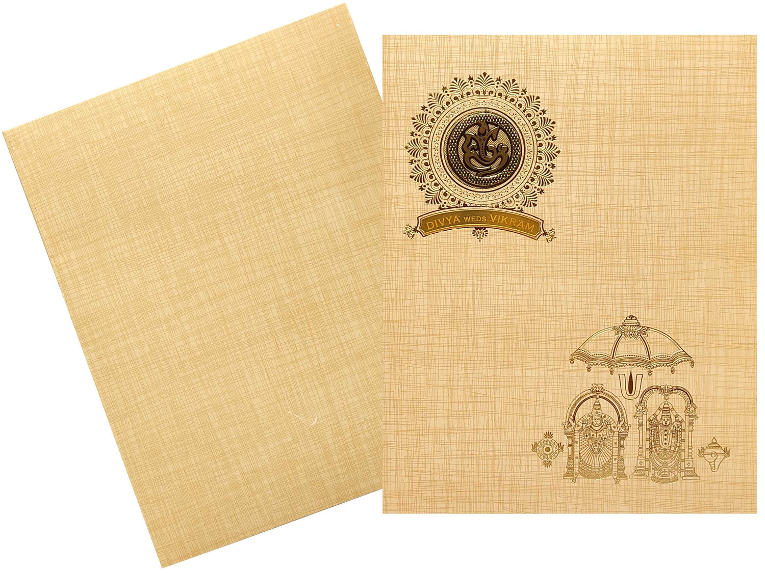 Sandal Metallic Floral Invitation With Balaji Padmavathi Images-KNK2061S