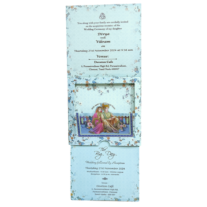 Blue Floral Bride Groom Slide Wedding Card-KNRDC01B