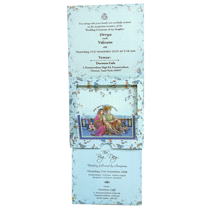 Blue Floral Bride Groom Slide Wedding Card-King of Cards