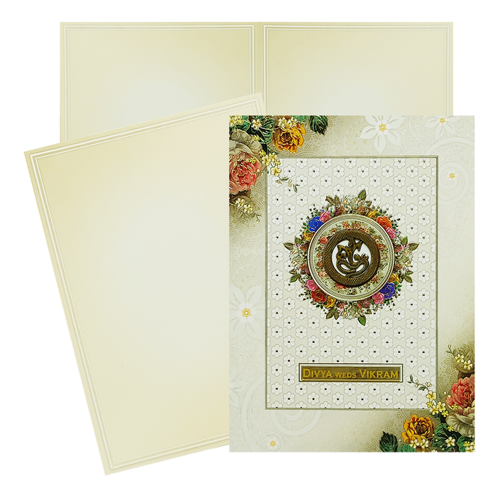 Cream Floral Ganesha Box Invitation Card-King of Cards