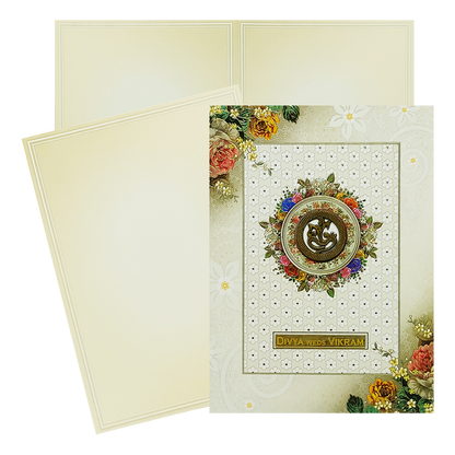 Cream Floral Ganesha Box Invitation Card-KNVI6401