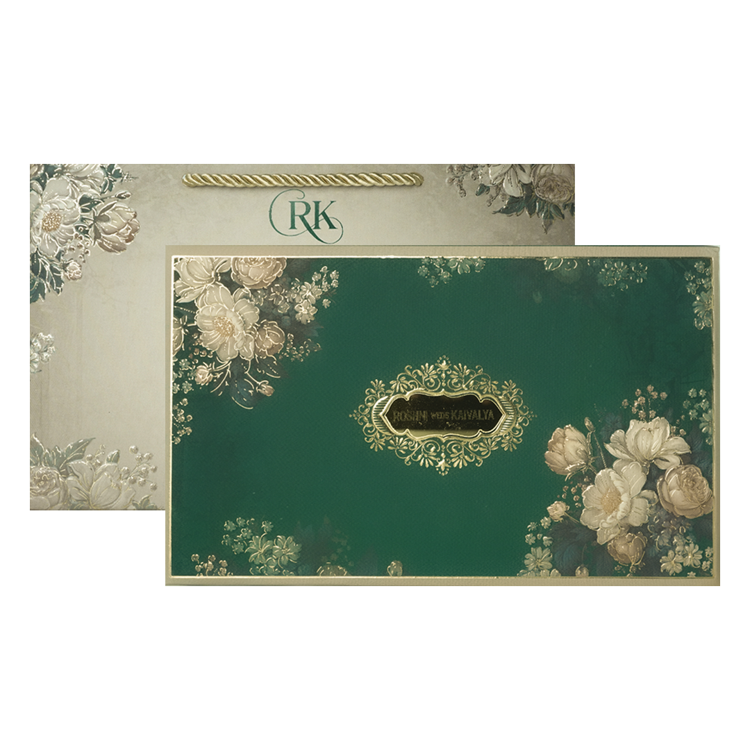 Dark Green Floral Wedding Invitation Box - KSI64170