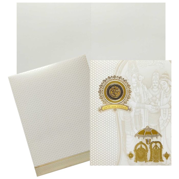 White Floral Balaji Padmavathi Invitation Card-KNJS2061-King of Cards