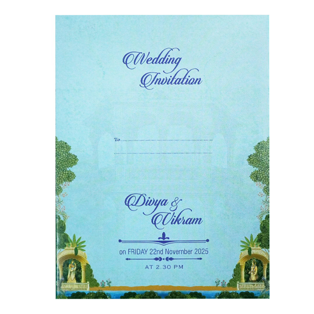 Blue Palace Floral Wedding Card-KNTY6815