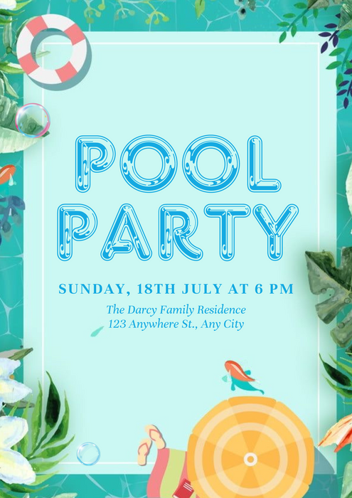 Cool Blue Pool Party Invitation-AAPPI002