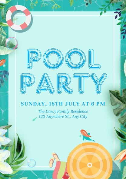 Cool Blue Pool Party Invitation-AAPPI002