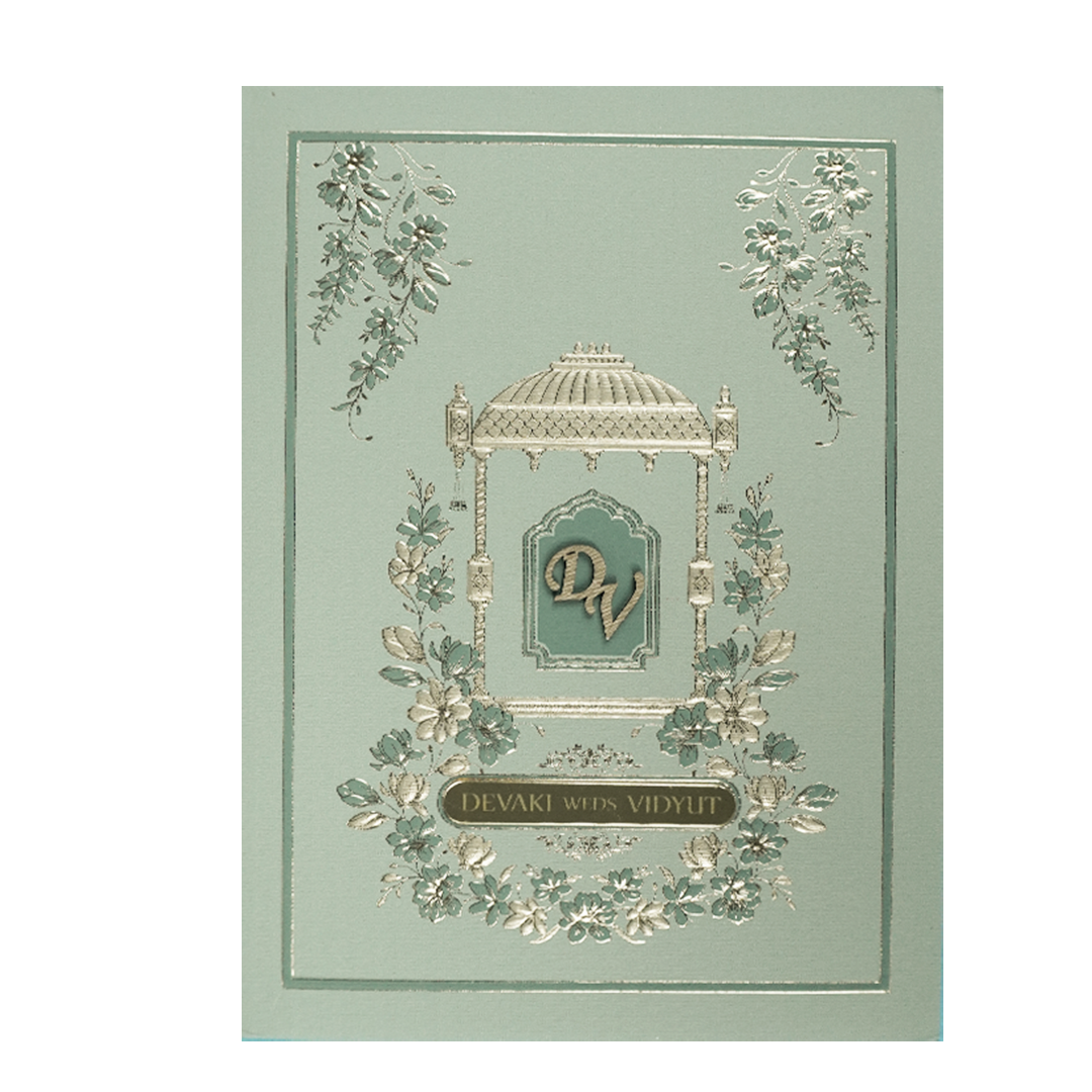Green Gold Mandap Padded Wedding Card-KSSC2230