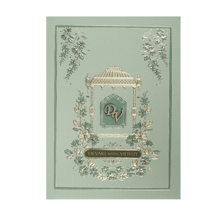 Green Gold Mandap Padded Wedding Card-KSSC2230
