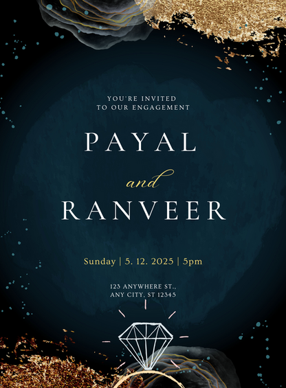 Dark Blue Diamond Engagement Invitation-AAENG002