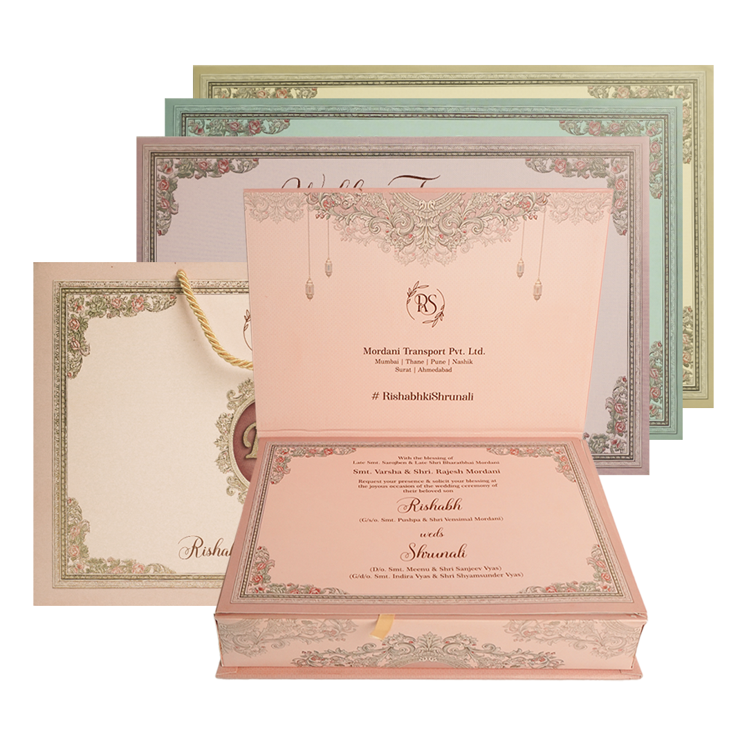 Check out Pink Baroque Floral Wedding Invitation Box at best price. ✅WhatsApp Support ✅Express Delivery.|King of cards.