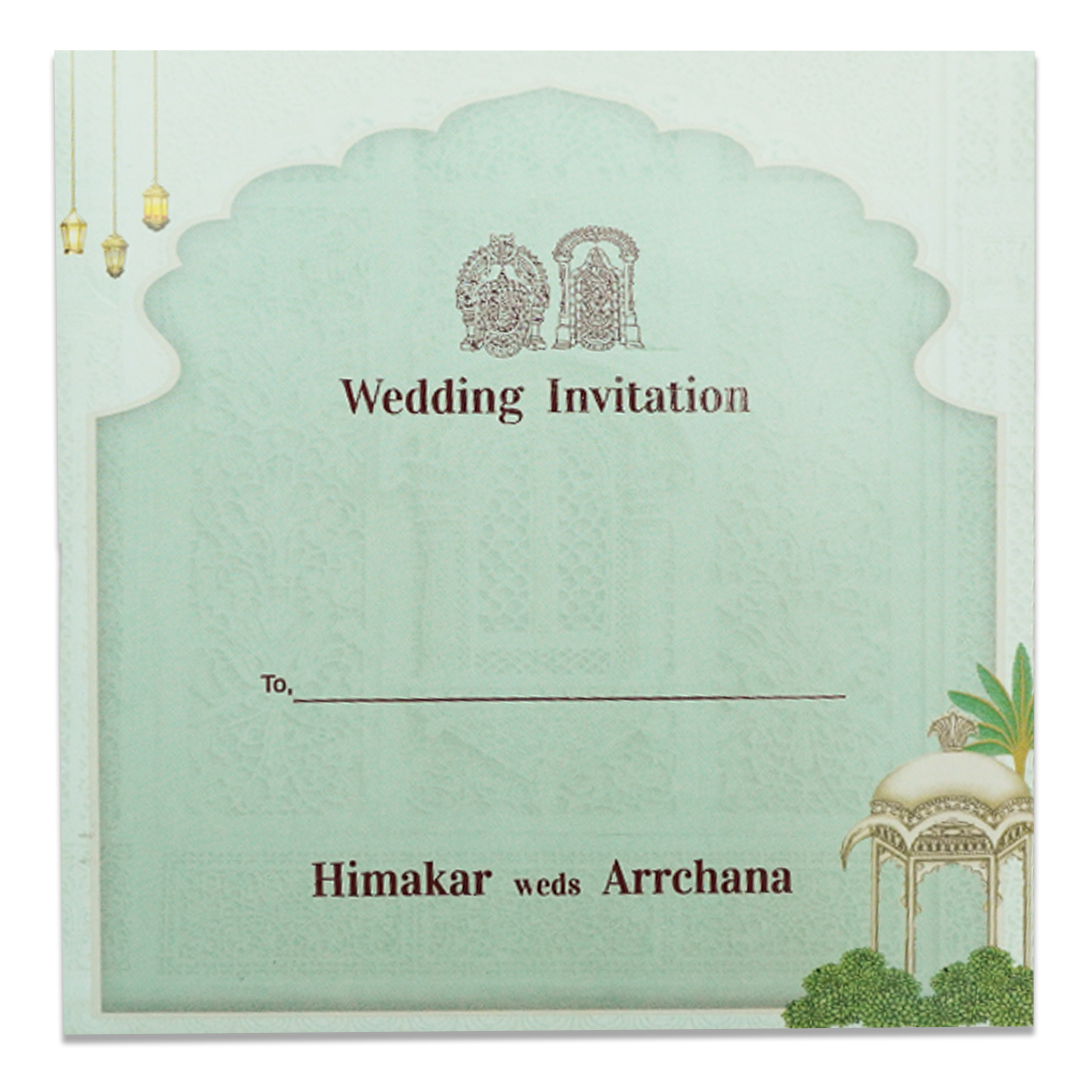 Green Gazebo Themed Wedding Card - KNSN6713G