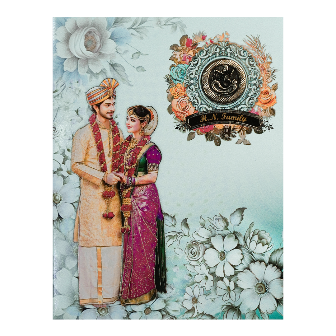 Blue Floral Couple Wedding Card-KNKJ1146