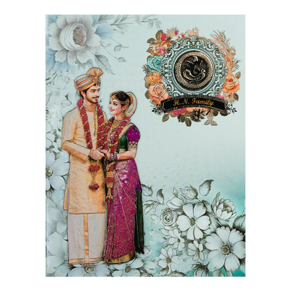 Blue Floral Couple Wedding Card-KNKJ1146