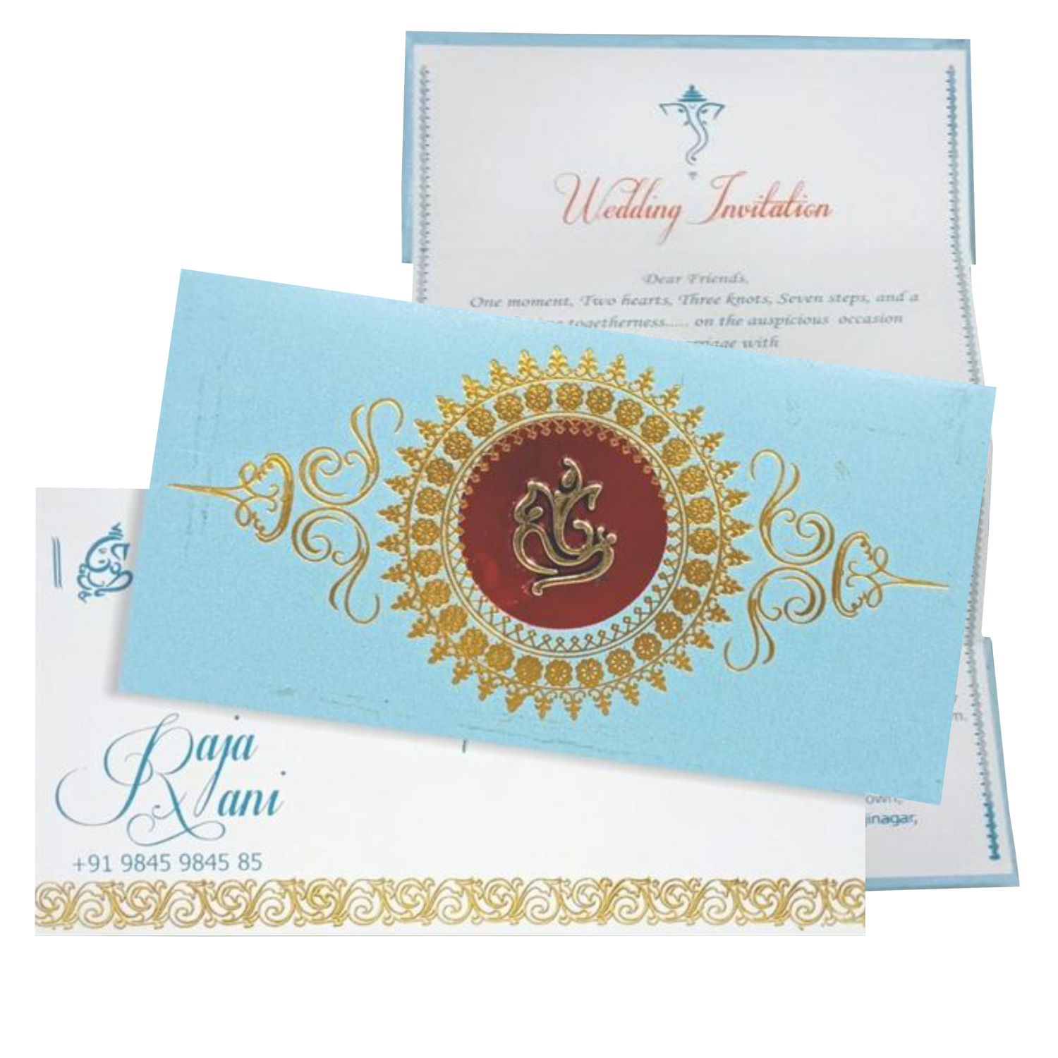 Gorgeous Ganesha With Blue Shading Padded Personal Card - KNPSU004