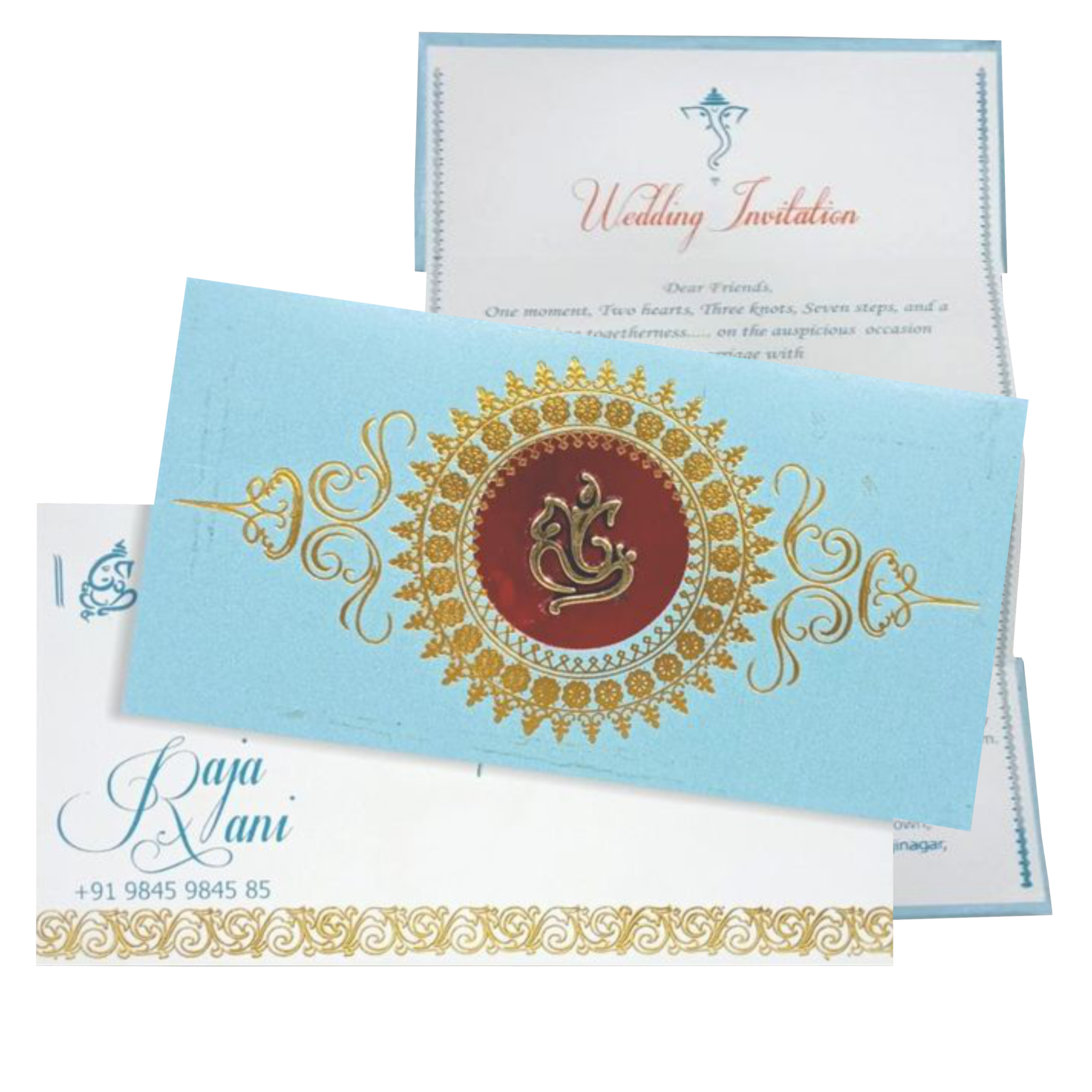 Gorgeous Ganesha With Blue Shading Padded Personal Card - KNPSU004