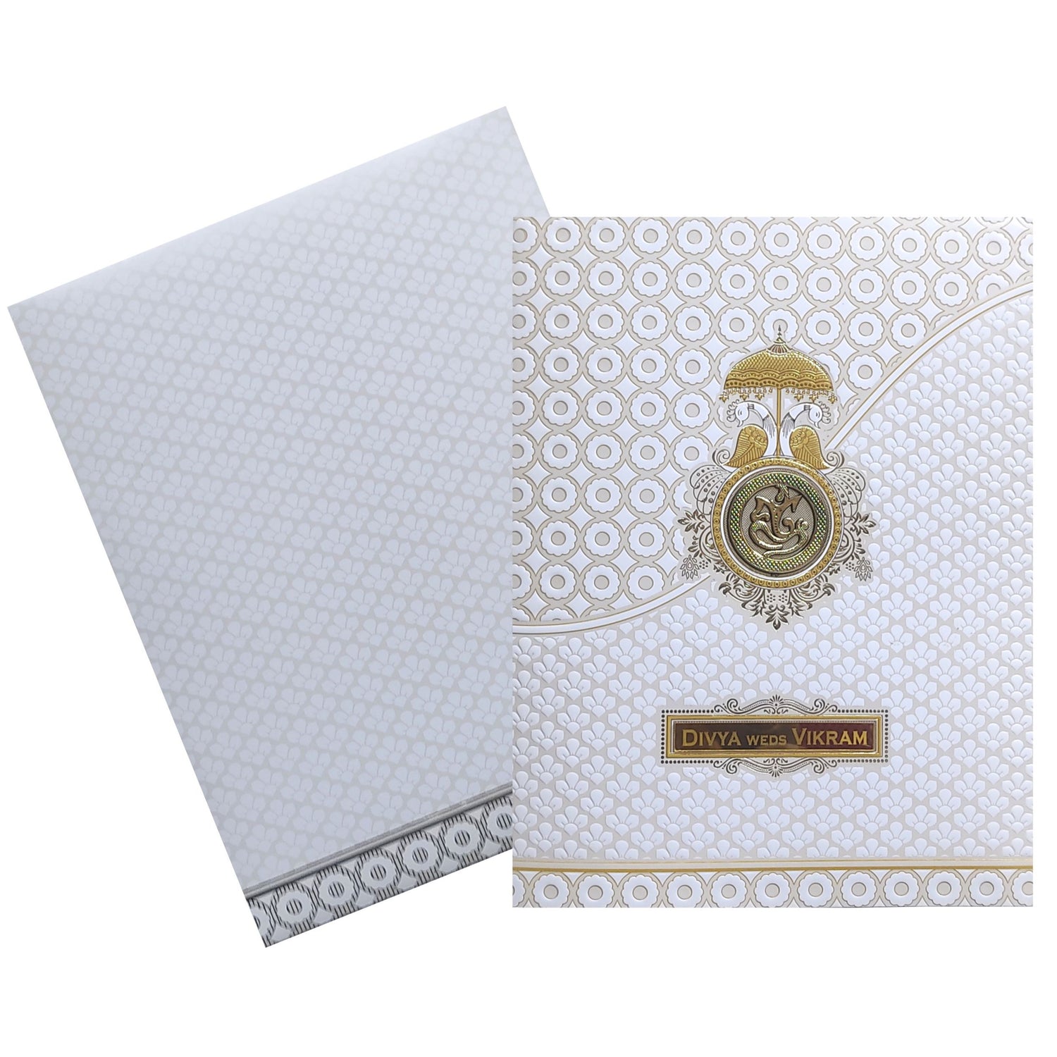 White Embossed Nameplate Invitation Card-KNJS2080